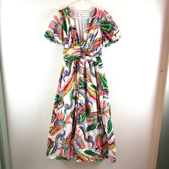 Anthropologie Katerina Button Front Dress Floral Puff Cream Motif Size S Floral - Picture 2 of 16